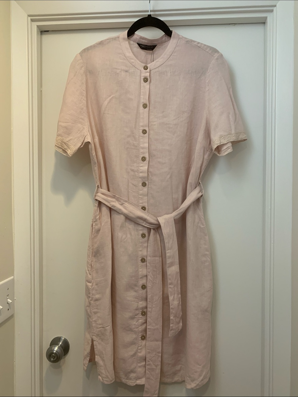 M&M'S Light Pink Linen blend Midi Shirt Dress with Tie Belt